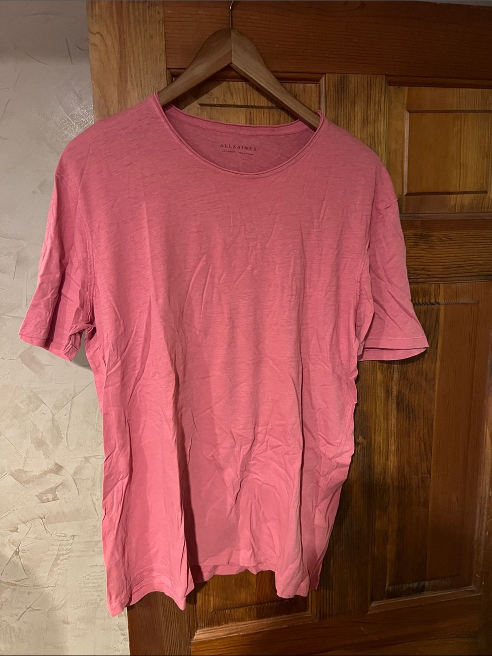 All Saints Men’s Short Sleeve Crew T-Shirt — Rose Pink